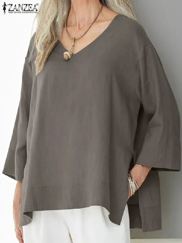 Elegant Split Hem Tops Women Summer ZANZEA Blouse Tunic Casual 3/4 Sleeve Blusas Female O neck V Neck Chemise Oversized 2XL S2312259 Sweetheart Neck Blouse Elegant Split Hem Tops Women Summer ZANZEA Blouse Tunic Casual 3/4 Sleeve Blusas Female O neck V Neck Chemise Oversized 2XL S2312259 Sweetheart Neck Blouse