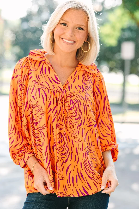 The Morgan Orange And Purple Tiger Blouse Double-Layered Blouse