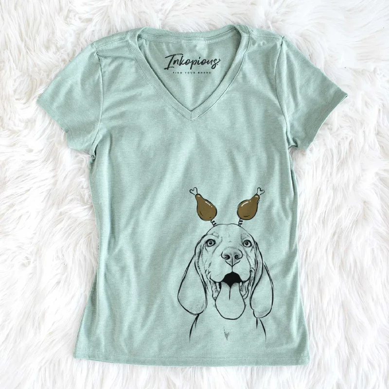Thanksgiving Bodi the Vizsla - Women's V-neck Shirt-- Satin Blend Silk Blend Wool Blend