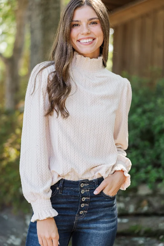Make It Clear Ivory Textured Knit Blouse Stylish Wrap Blouse