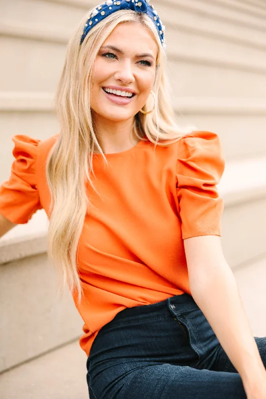 Here For The Drama Orange Puff Sleeve Blouse Romantic Lace Blouse