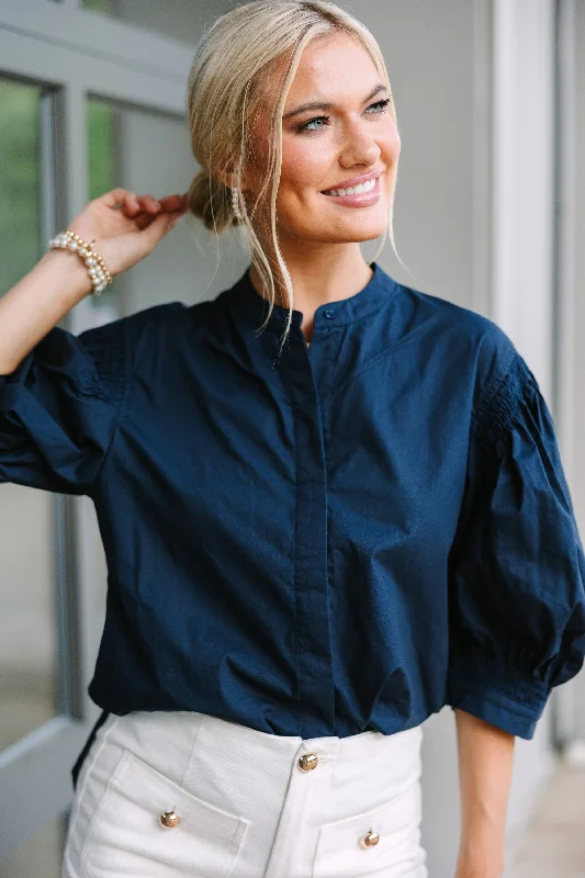 Pinch: All That You Love Navy Blue Cotton Blouse Office-Ready Blouse