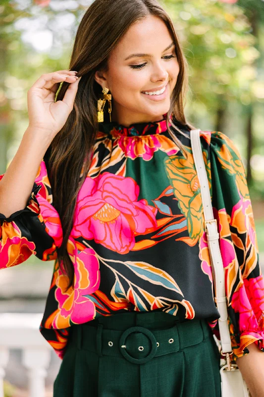Hope For The Best Hunter Green Floral Blouse Embroidered Cotton Blouse