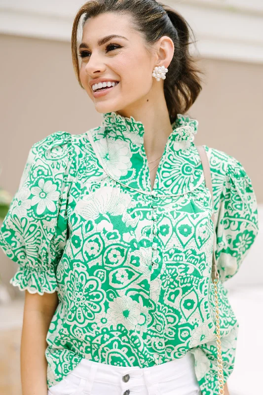 Keep It Up Green Floral Blouse Peter Pan Collar Blouse