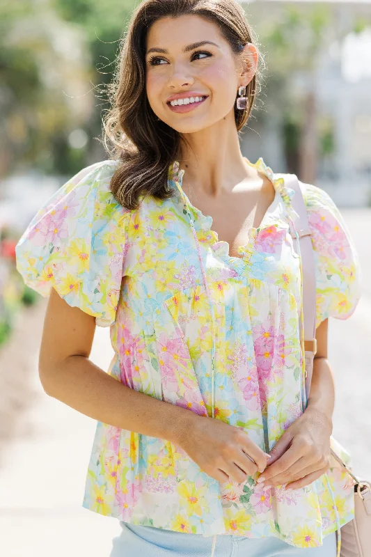 With Love And Joy Yellow Floral Blouse Peter Pan Blouse
