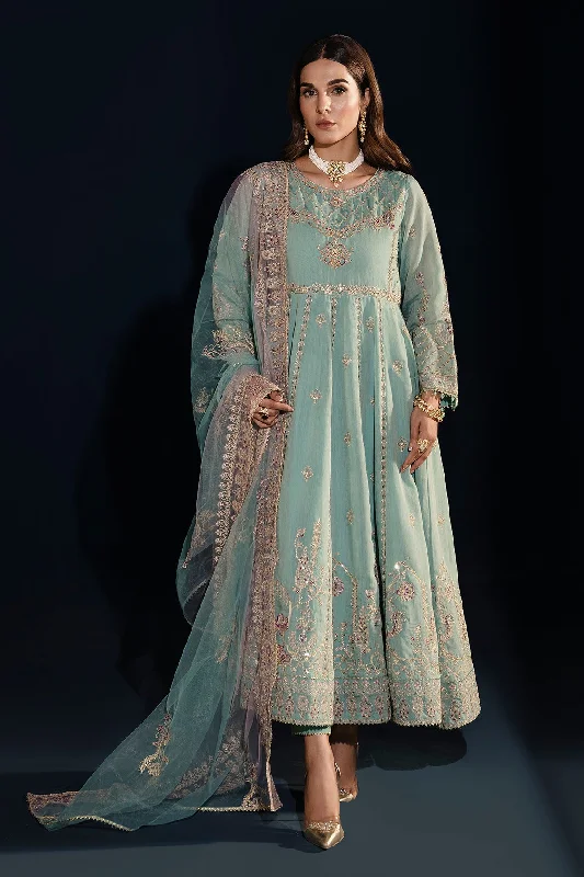 Aqua Blue Heavily Embellished Kalidar Frock Pakistani Party Dress Shift Classic Vintage