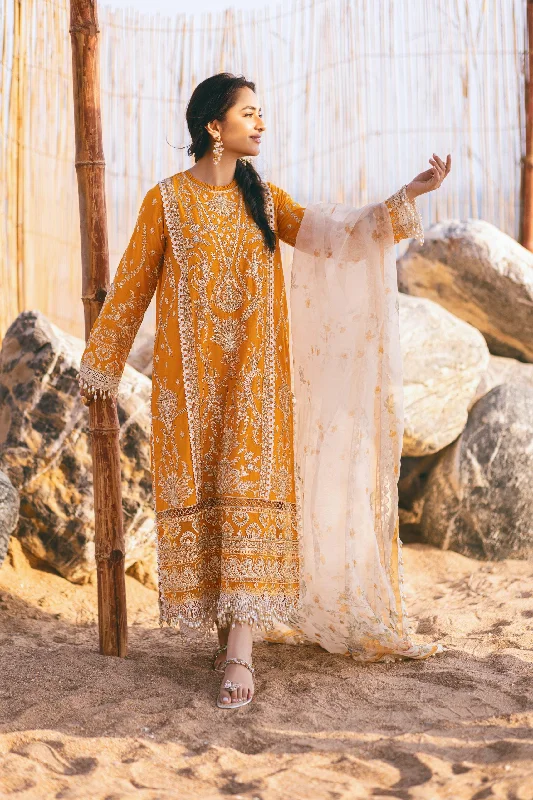 Traditional Mustard Embroidered Pakistani Salwar Kameez Party Dress Off-the-shoulder Chic Trendy