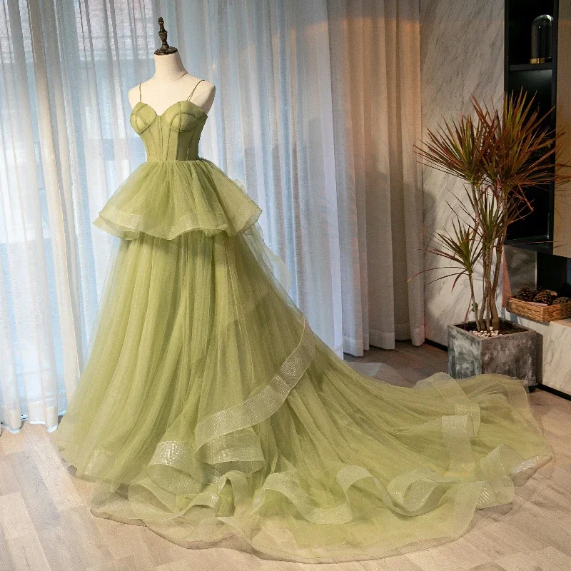 Beautiful Light Green Sweetheart Layers Princess Formal Gown, Green Tulle Long Party Dress prom dress M5761 Tunics Denim casual