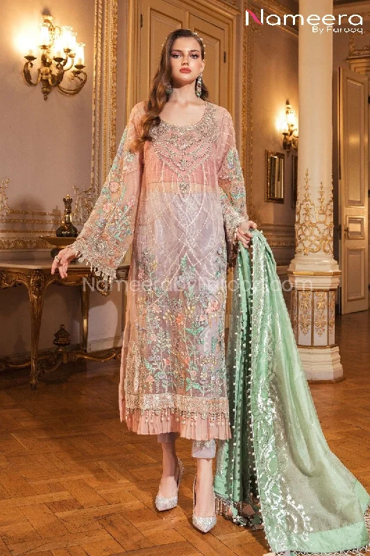 Designer Chiffon Party Dress with Embroidery Online #BB154 Satin Halter Glamorous