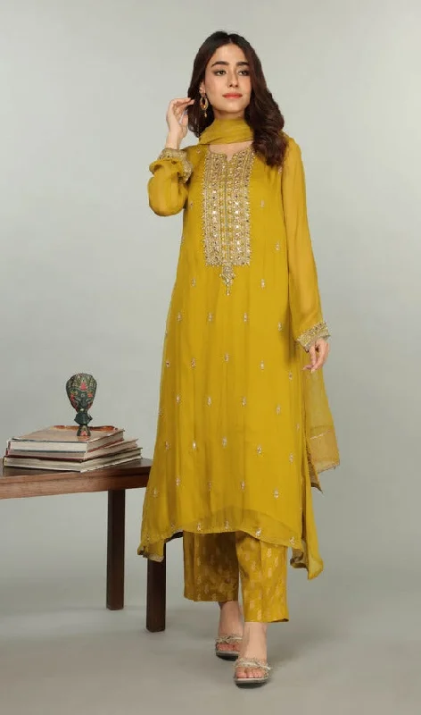 Pakistani Party Dress in Lemon Colored Salwar Kameez Tunics Handmade artisanal
