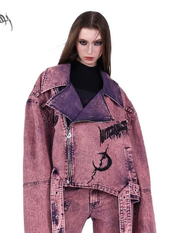 Pink denim riders jacket【s0000002023】 Welt Pockets Slit Pockets Flap Pockets