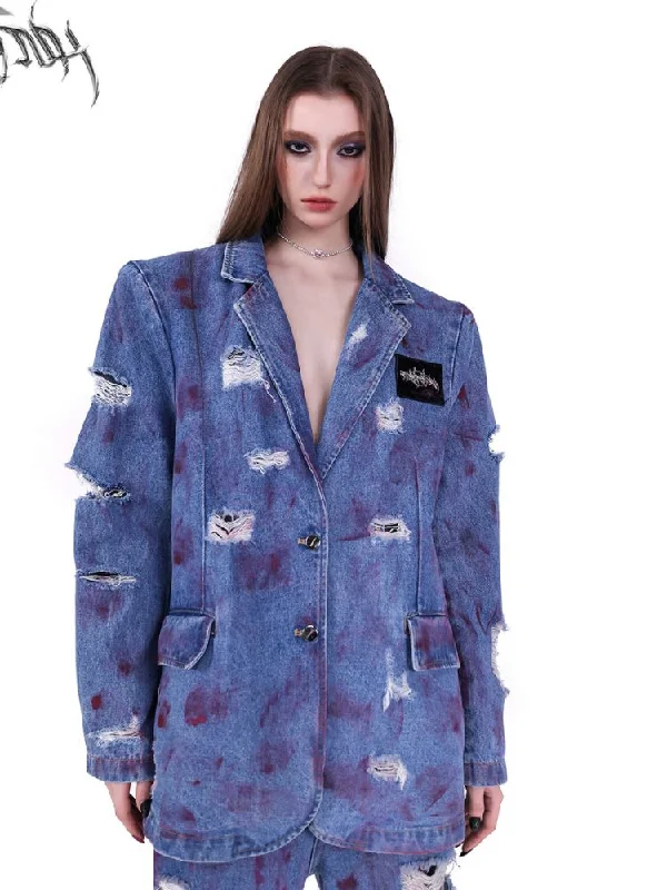 Shoulder pads genderless denim jacket【s0000002027】 Front Pockets Side Pockets Patch Pockets