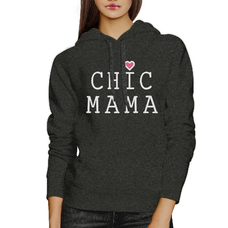 Chic Mama Dark Grey Unisex Hoodie Simple Graphic Top For Young Moms