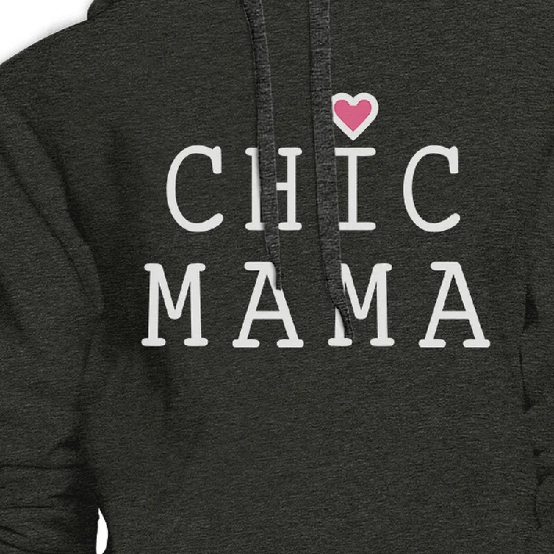 Chic Mama Dark Grey Unisex Hoodie Simple Graphic Top For Young Moms