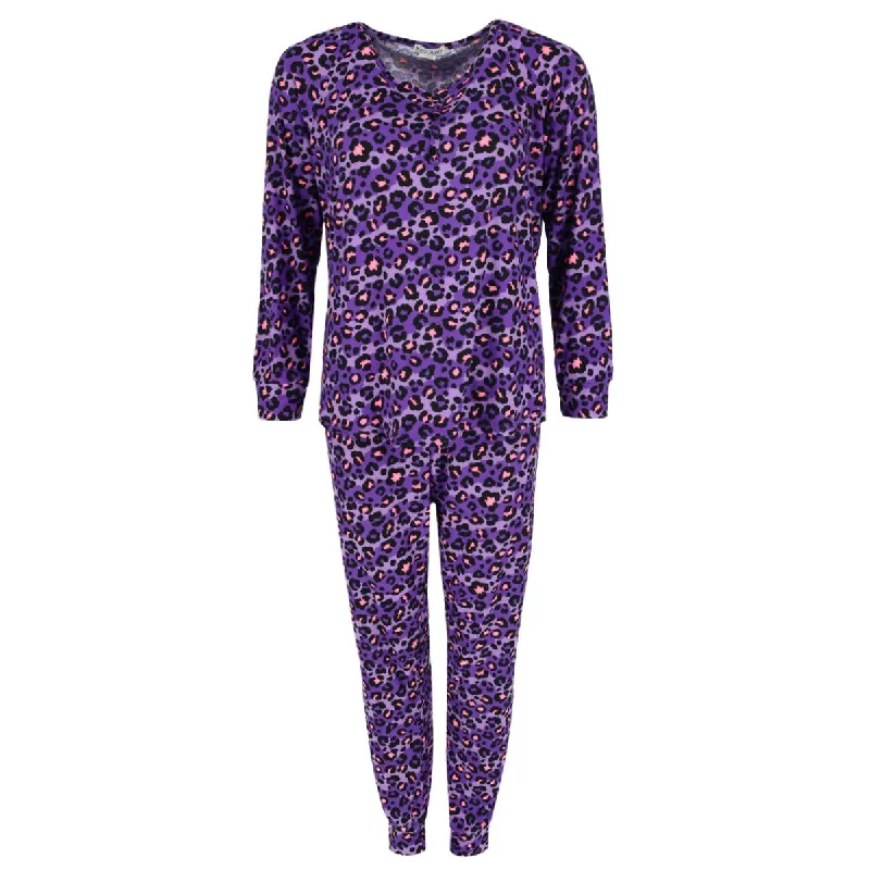 Sleep Junkie Women's Plus Size Leopard Print Jogger Pajama Set