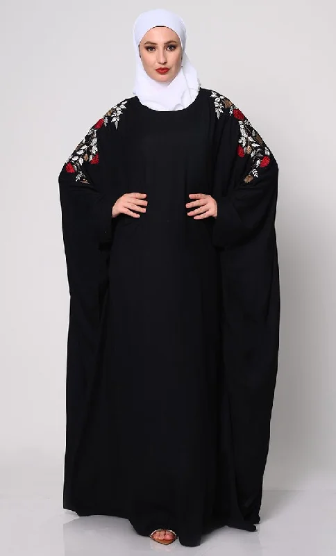 Beautiful Floral Embroiderd Black Kaftan with Pockets