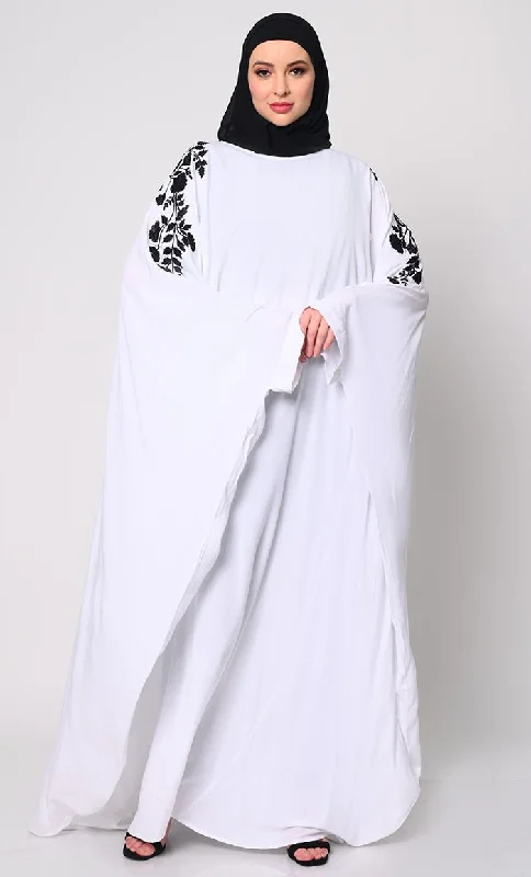 Beautiful Floral Embroiderd White Kaftan with Pockets