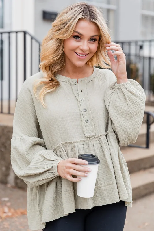 Escaping Reality Olive Oversized Henley Blouse