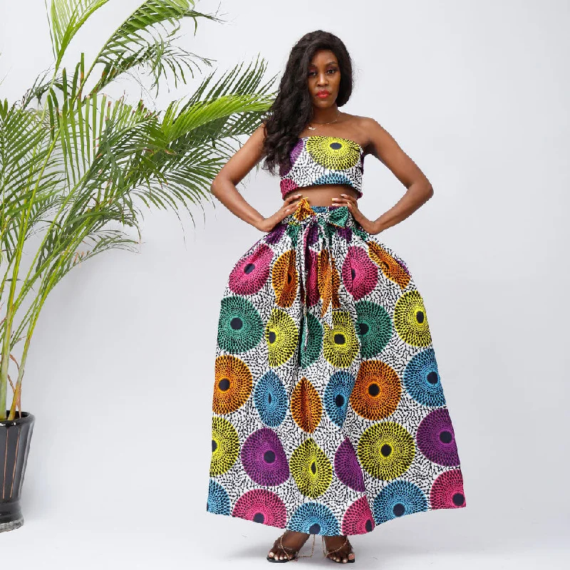 New Arrive Fashion Ankara Pattern Top and skirt 2piece set African clothing for women long skirt