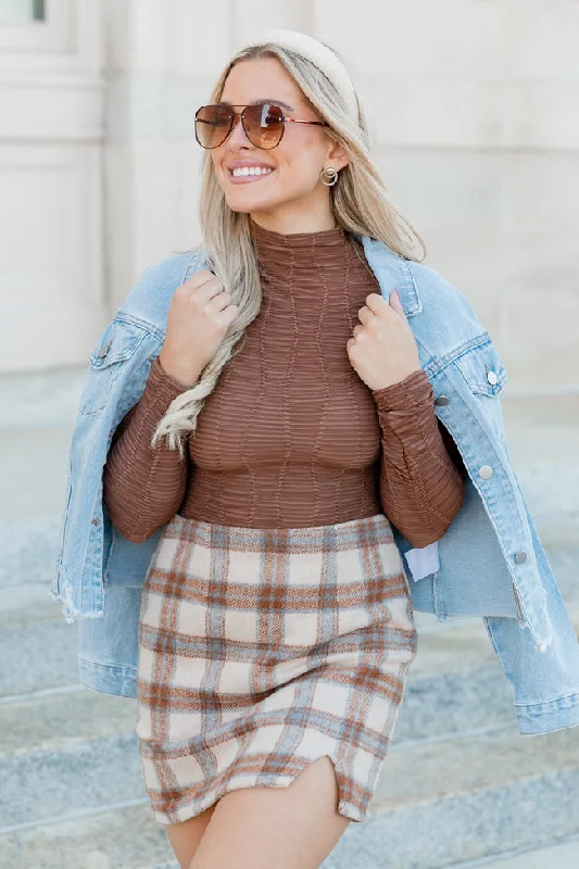 Right Next To You Brown Textured Mock Neck Top FINAL SALE