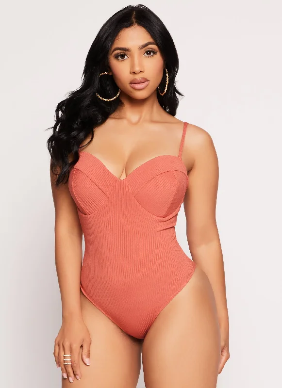 Rib Knit Padded Bustier Bodysuit