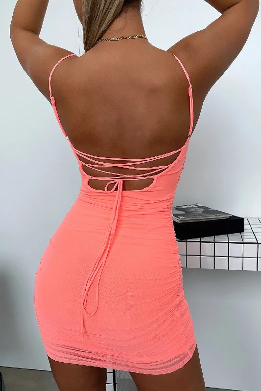 Linda Mini Dress - Coral Stylish Sweetheart Mini Dress