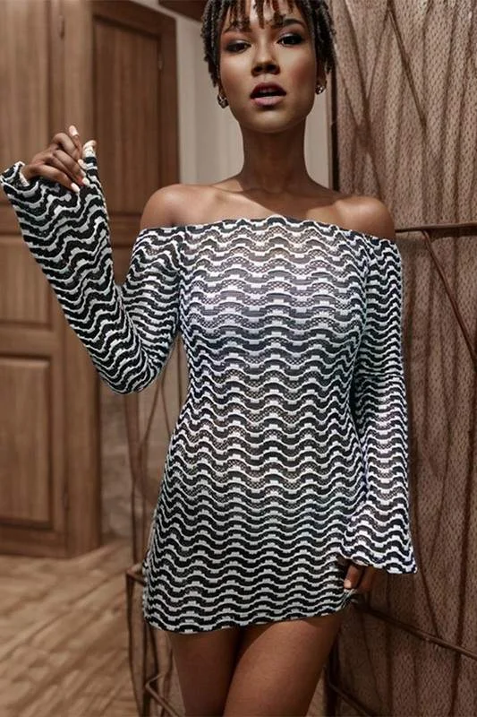 OFF SHOULDER SHEER MINI DRESS Elegant Tulle Mini Dress